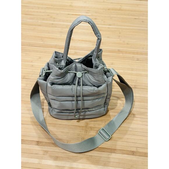 Jason Wu Puffer Nylon Drawstring Bucket Bag Beige Removable Adjustable Strap - Picture 1 of 16